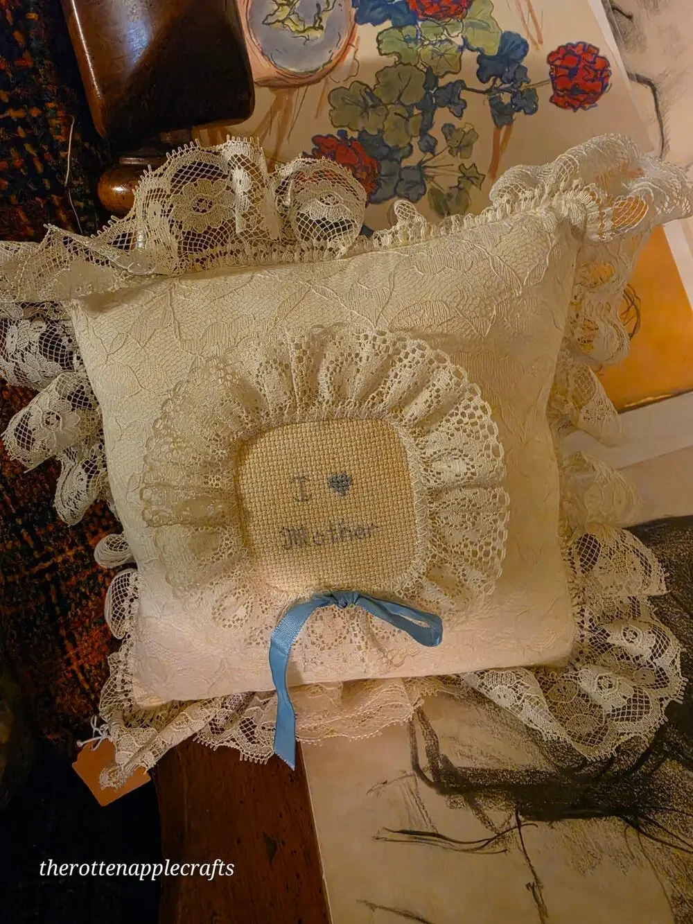 Handmade lace throw pillow